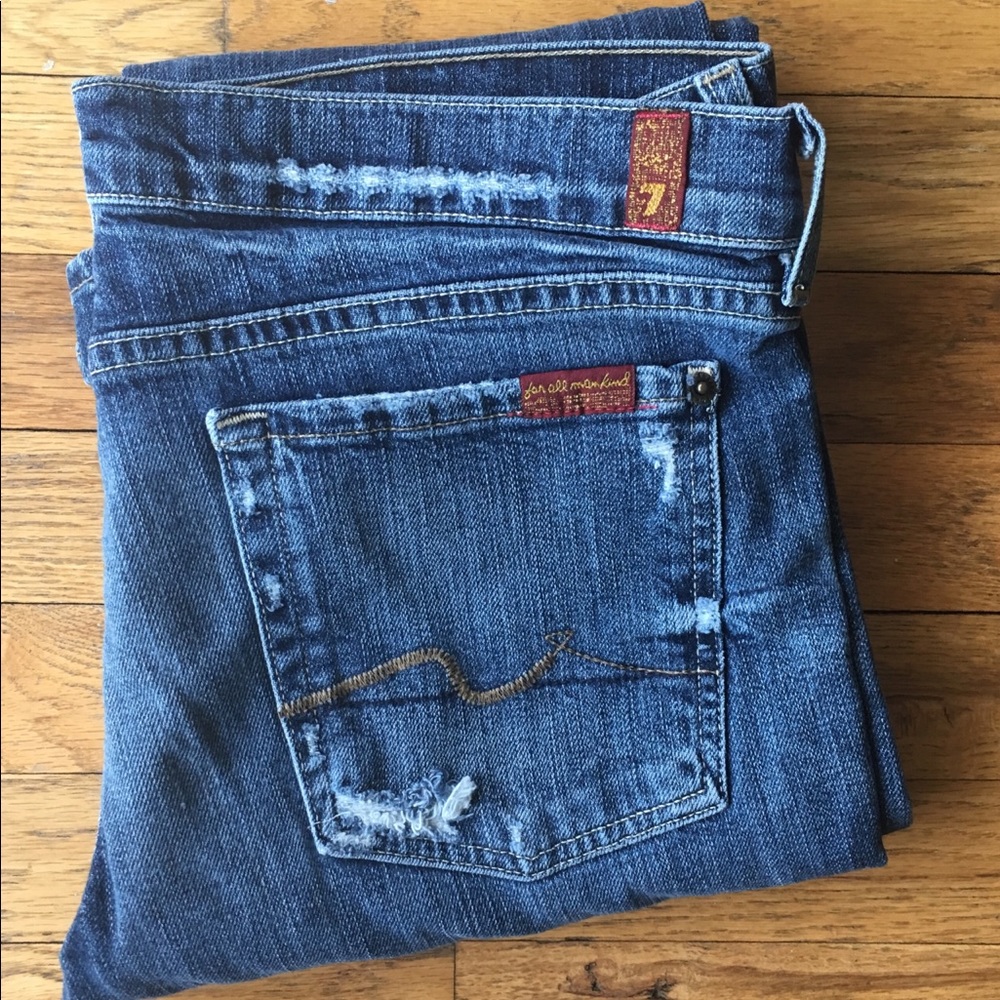 7 for All Mankind Distressed Boot Cut Jeans